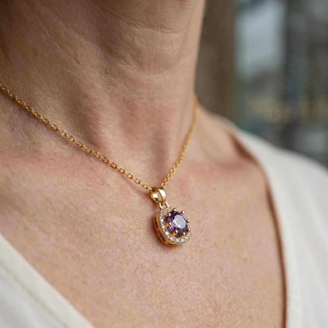 Collar Cuadrado Pavé Amatista | Oro