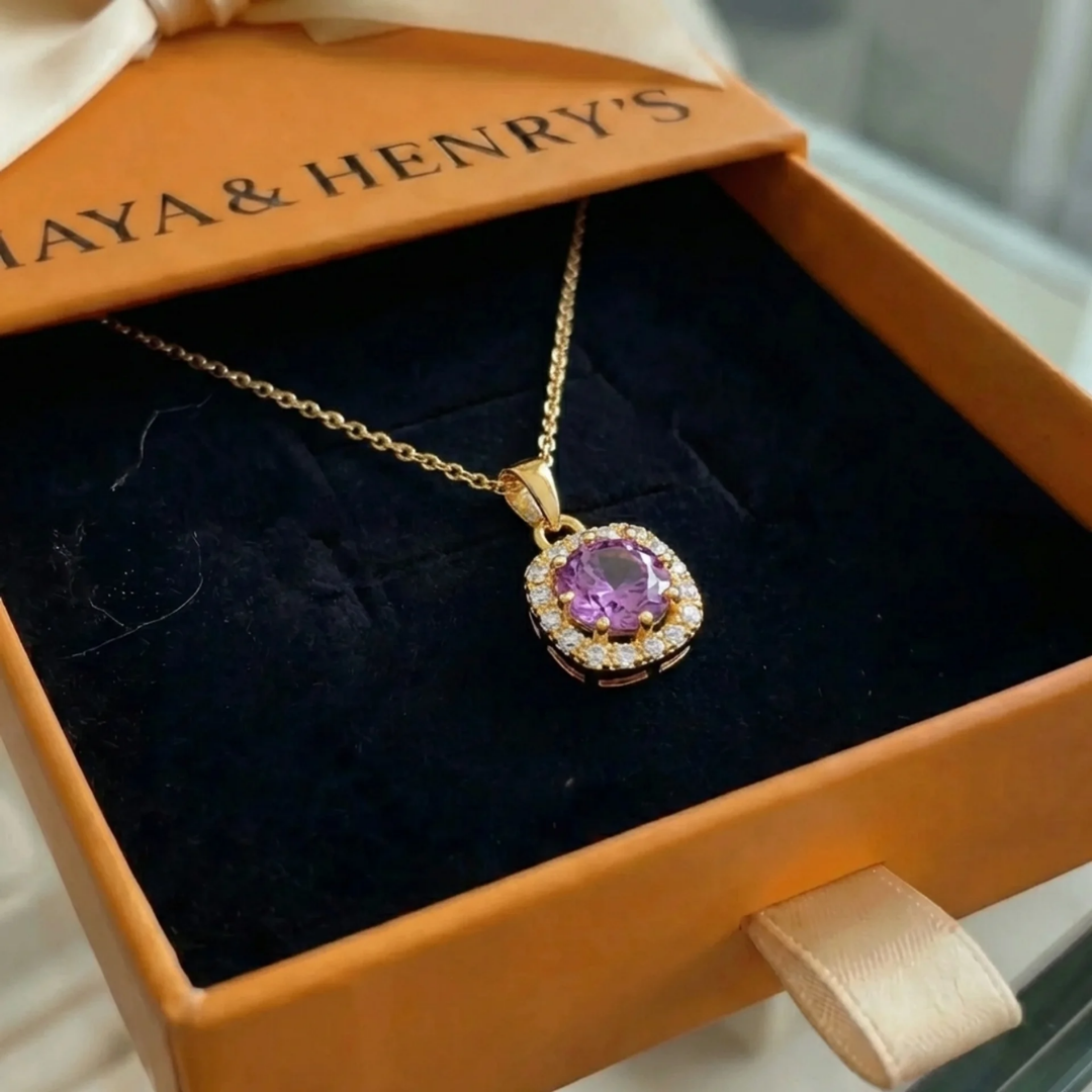 Collar Cuadrado Pavé Amatista | Oro