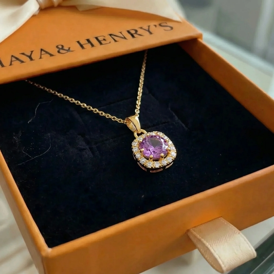 Collar Cuadrado Pavé Amatista | Oro