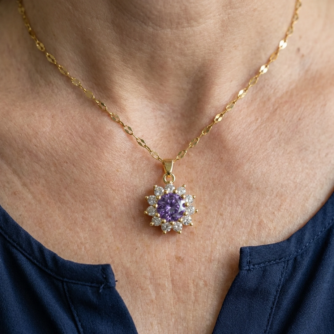 Collar Amatista Sunflower | Oro