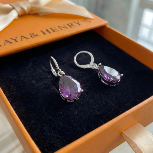 Aretes de Lágrima Amatista | Oro blanco
