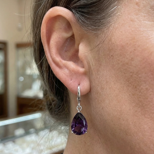 Aretes de Lágrima Amatista | Oro blanco