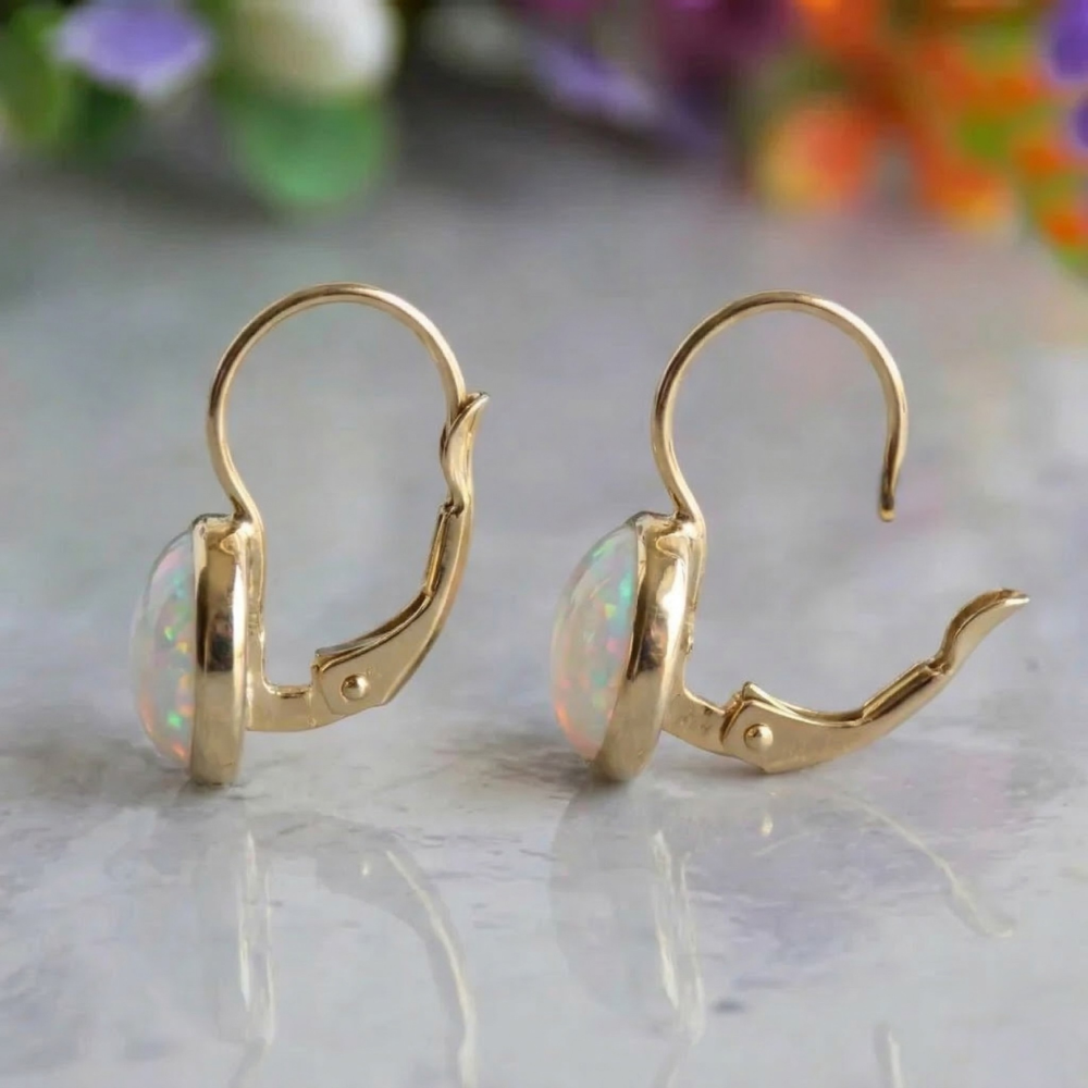 Aretes Antiguos de Ópalo Brillo | Oro