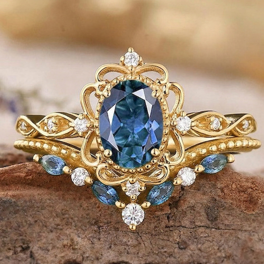 Set de Anillos de Corona Zafiro Azelia | Oro
