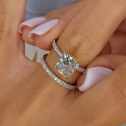 Set de Anillos Nupcial Cushion 2 Piezas | Oro blanco