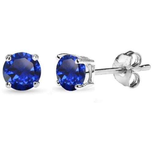 Aretes de Botón Clásicos Zafiro | Oro blanco