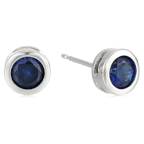 Aretes de Botón con Bisel Zafiro | Oro blanco