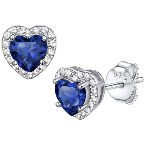 Aretes de Botón de Corazón de Zafiro | Oro blanco