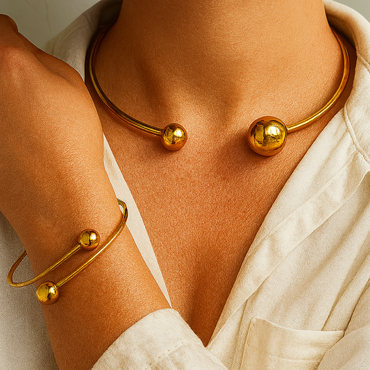 Set de Gargantilla y Brazalete Brillo Minimalista | Oro