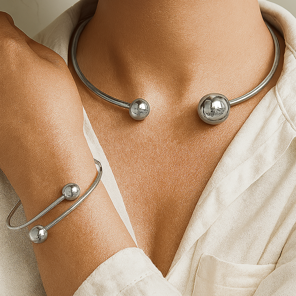 Set de Gargantilla y Brazalete Brillo Minimalista | Oro