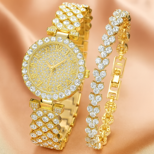 Set de Reloj y Pulsera Resplandor de Lujo | Oro