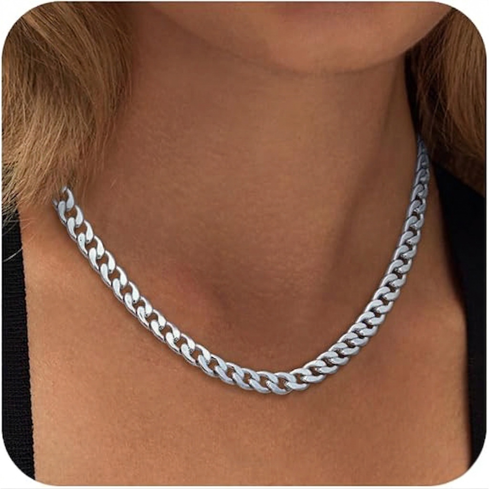 Collar Grueso de Eslabón Cubano | Oro blanco