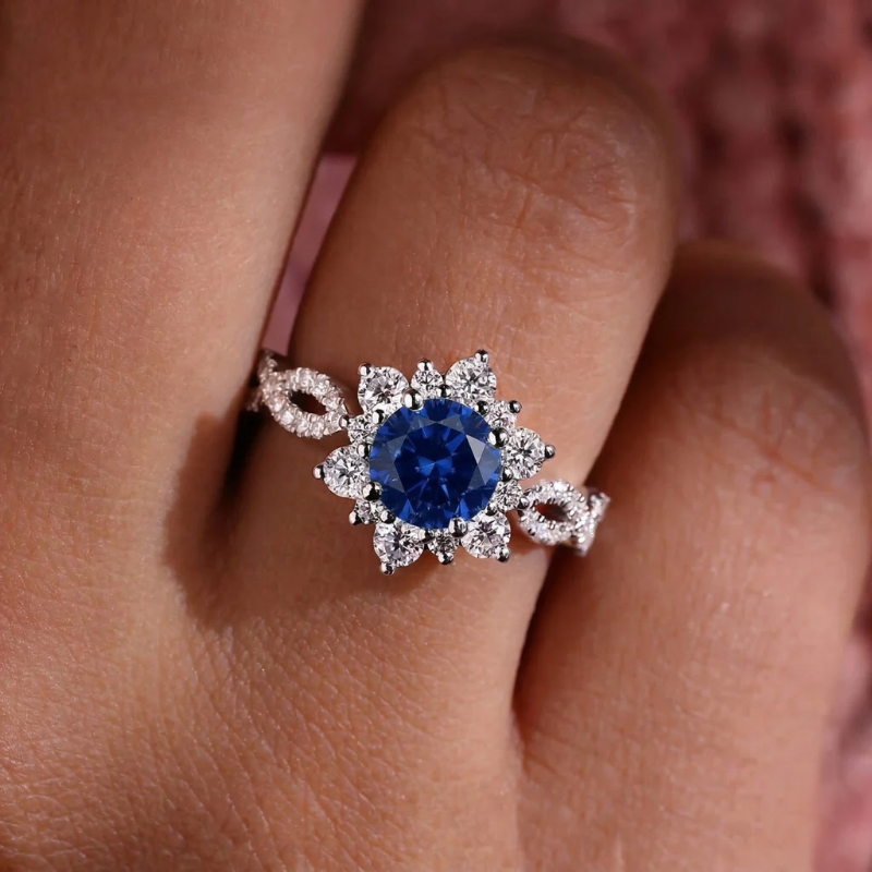 Anillo de Cristal de Flor Zafiro | Oro blanco