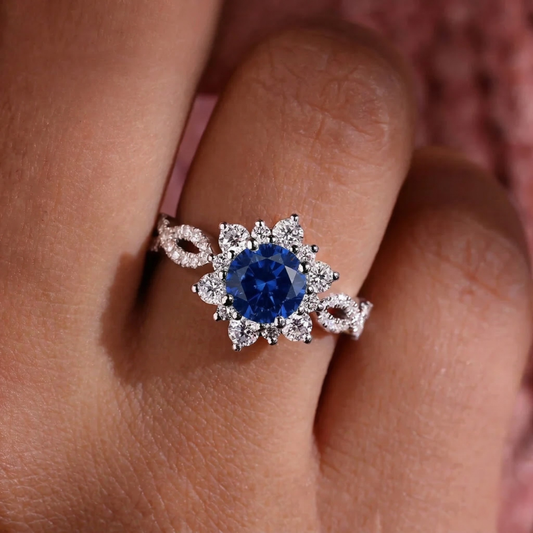 Anillo de Cristal de Flor Zafiro | Oro blanco