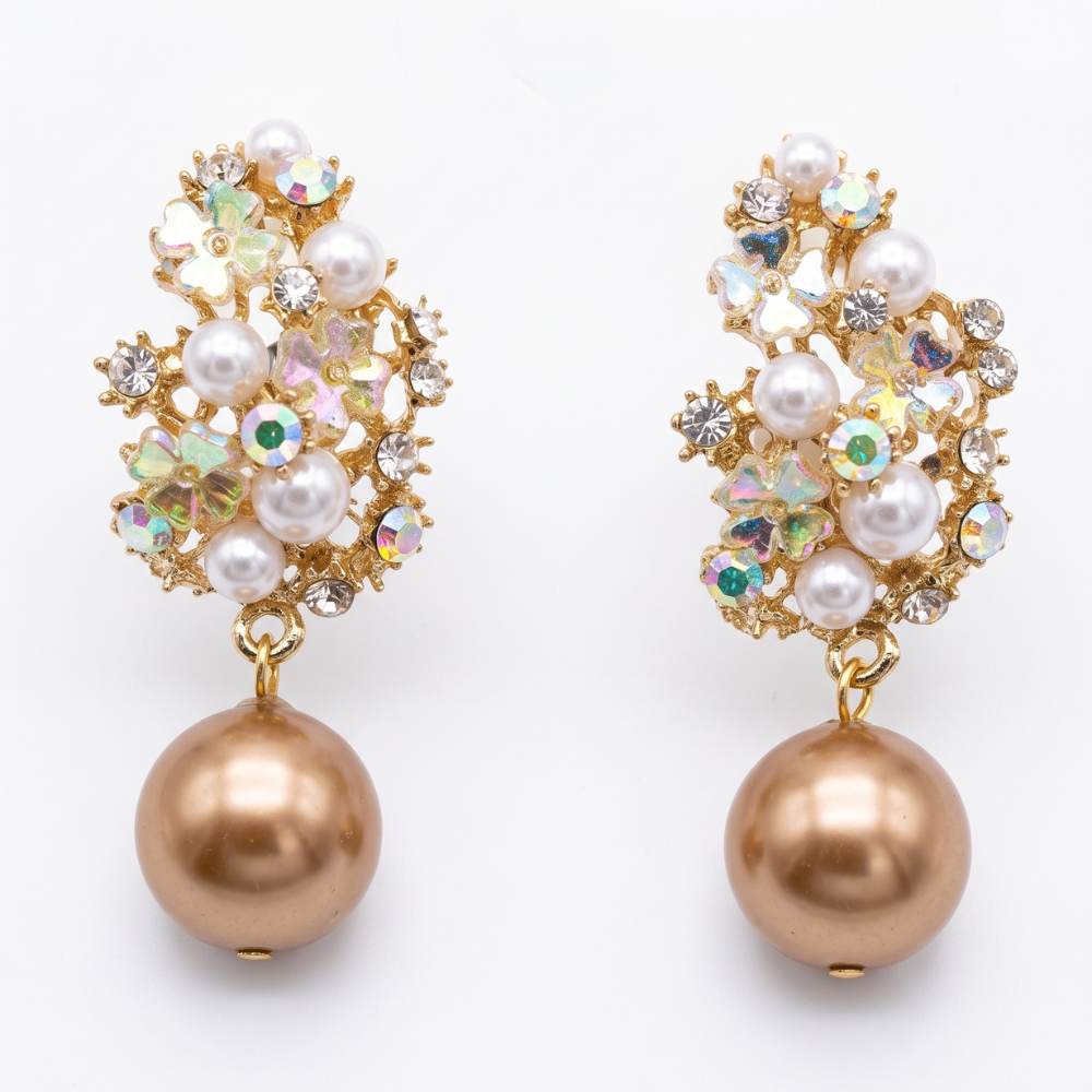 Aretes Elegantes de Flor de Perla | Oro