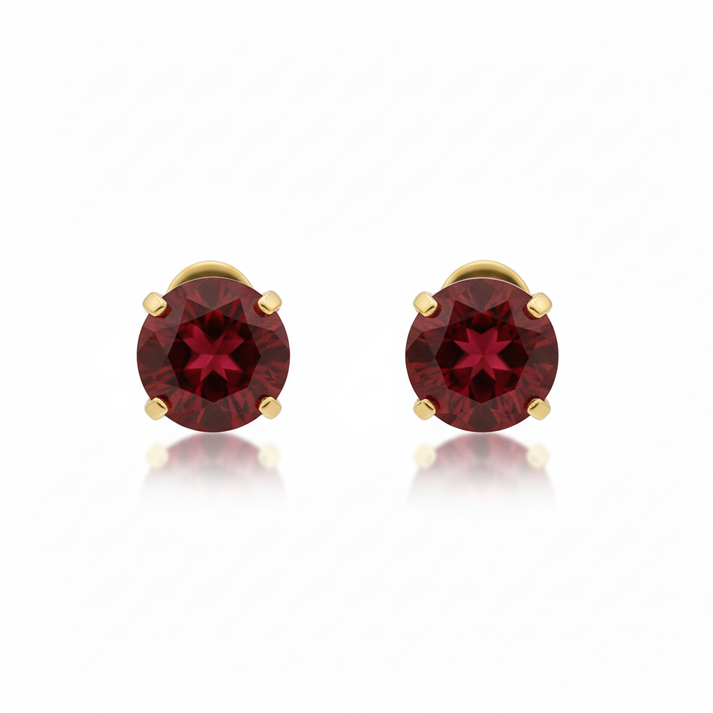 Aretes de Botón Redondos Rubí | Oro