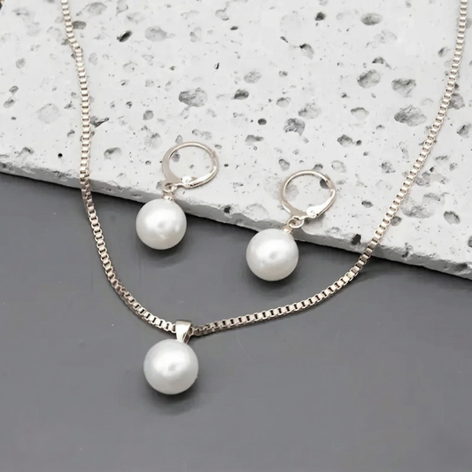 Set de Joyas de Perla Gracia Dorada | Oro blanco
