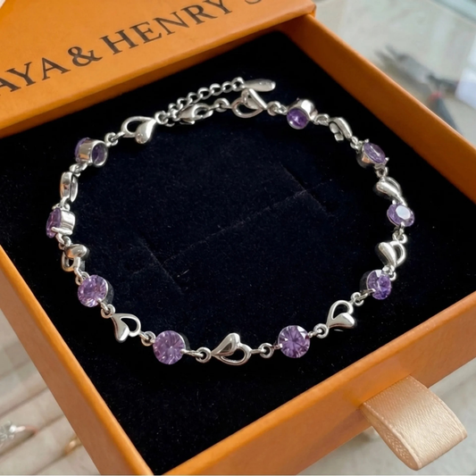 Pulsera de Corazón con Dije Amatista | Oro blanco