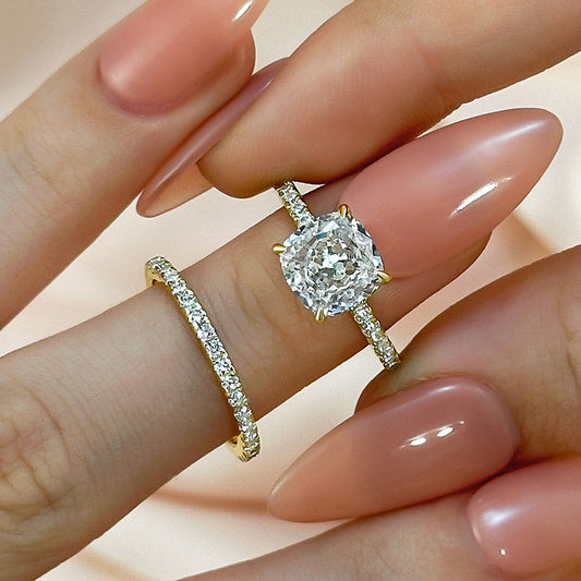Set de Anillos Nupcial Cushion 2 Piezas | Oro
