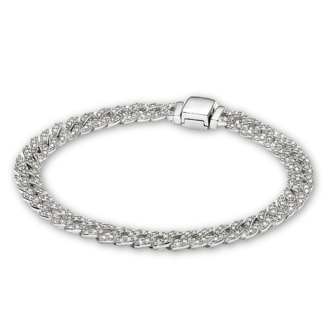 Pulsera Cubana Pavé | Oro blanco