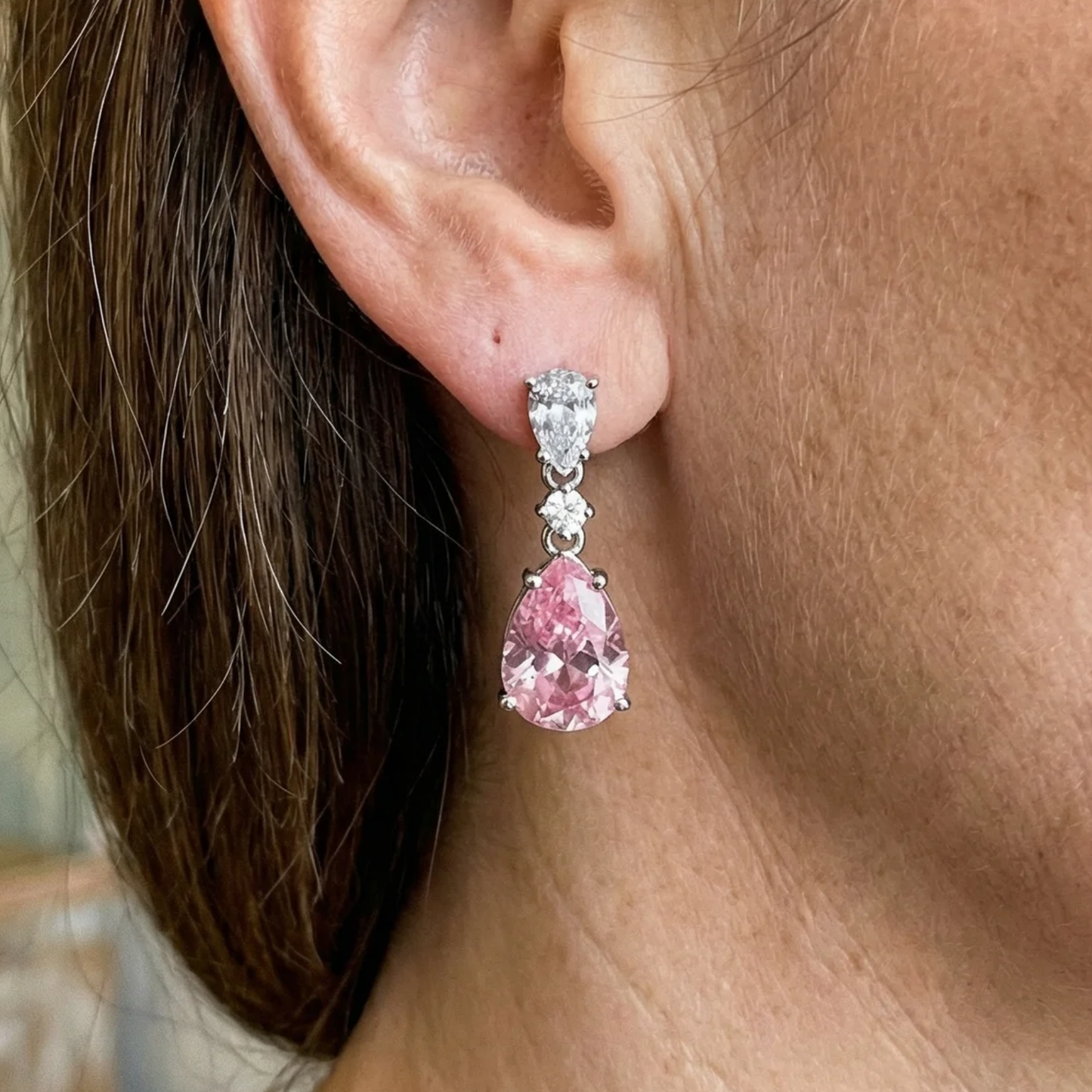 Aretes Colgantes Mireya Blushflare | Oro blanco