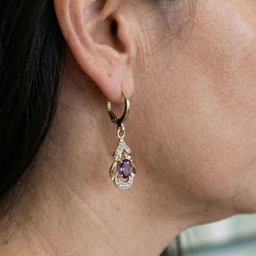 Aretes de Lágrima Amatista Moonlit | Oro rosa