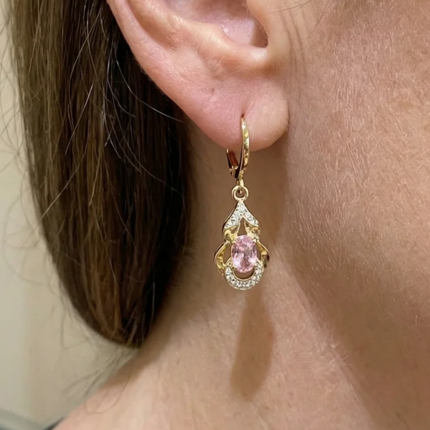 Aretes de Lágrima Rosa Pálido Moonlit | Oro rosa