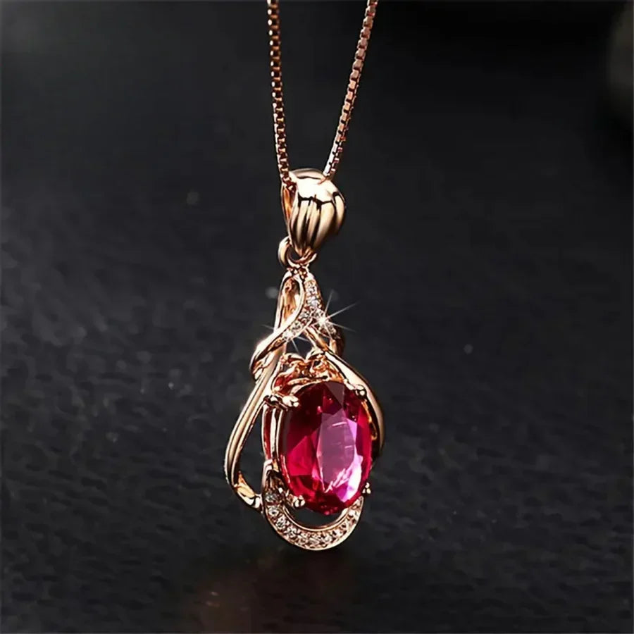Collar Exquisito de Cristal Rojo Oro | Oro