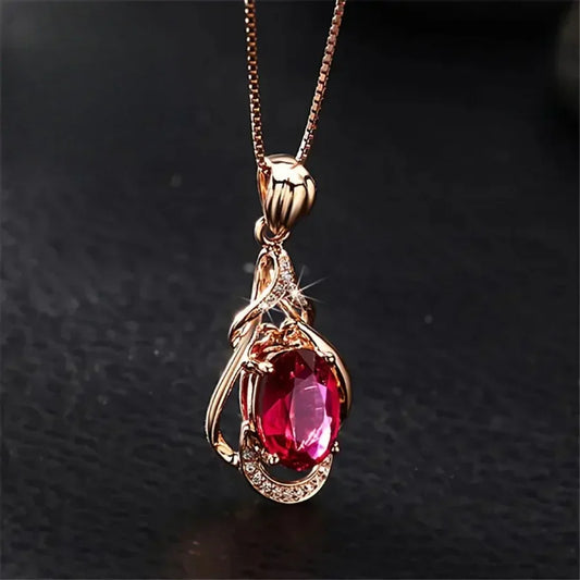 Collar Exquisito de Cristal Rojo Oro | Oro