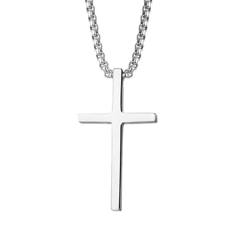 Collar de Cruz con Bisel | Oro blanco