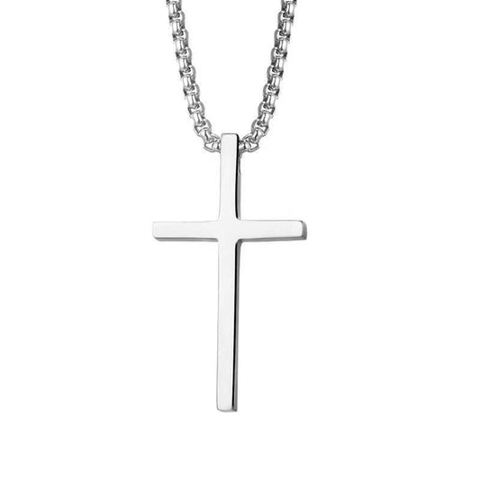 Collar de Cruz con Bisel | Oro blanco