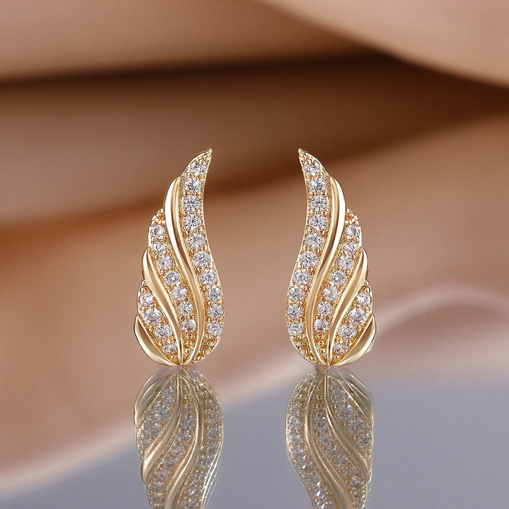 Aretes de Hoja Moderna Pavé | Oro