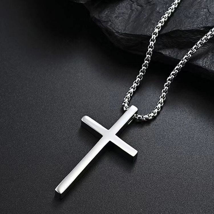 Collar de Cruz con Bisel | Oro blanco
