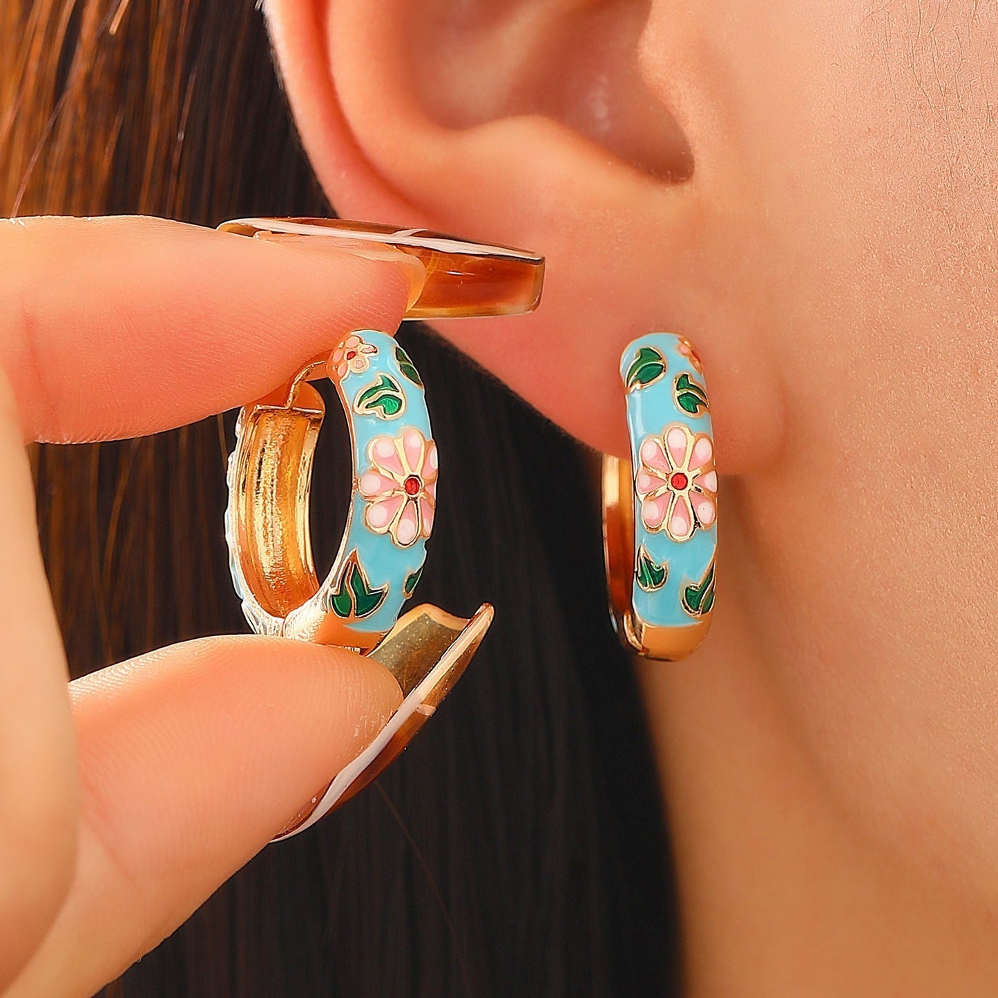 Aretes de Aro Floral Colorful | Oro