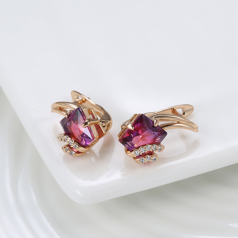 Aretes Cuadrados de Cristal Crimson | Oro rosa