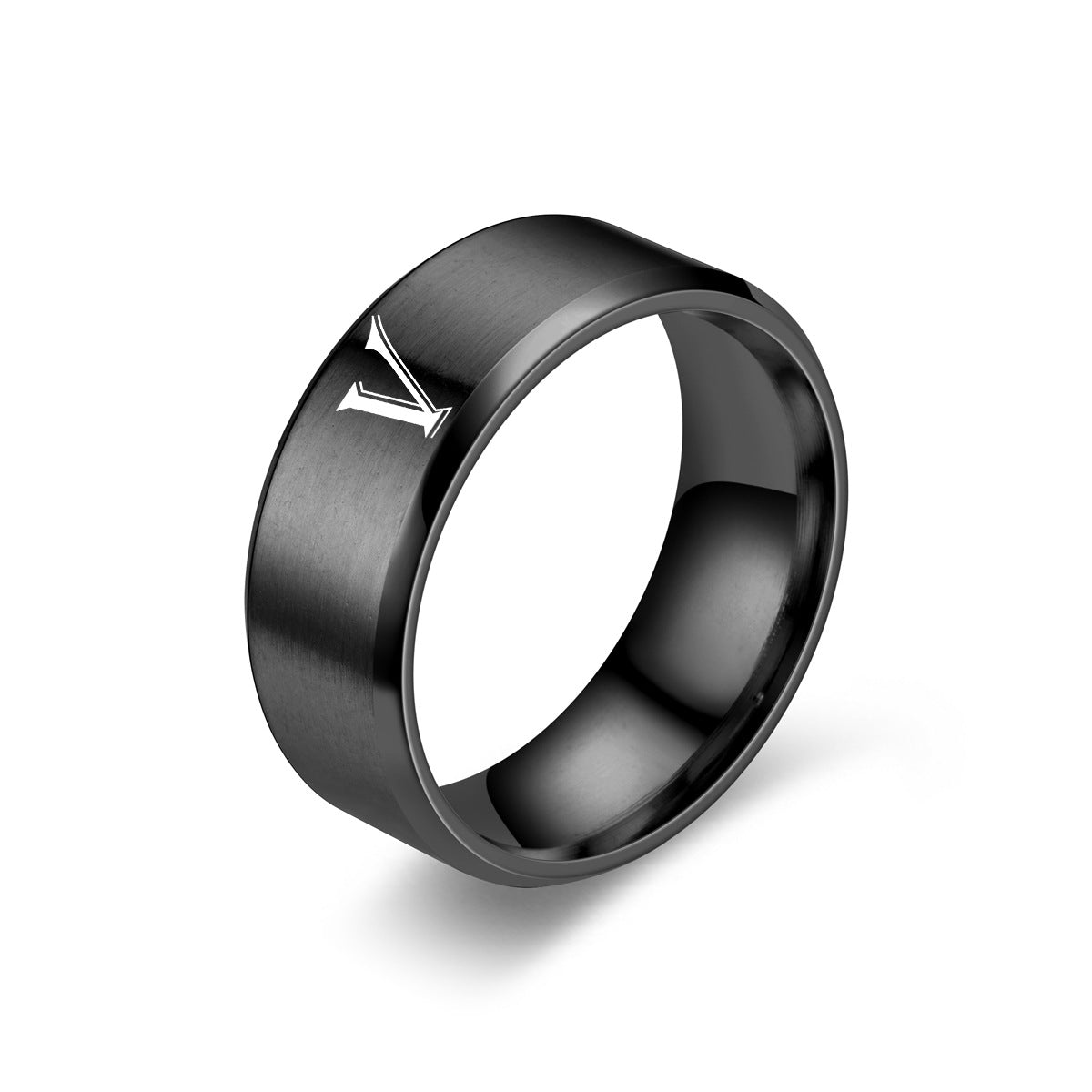 Anillo Obsidian con Inicial | Acabado negro