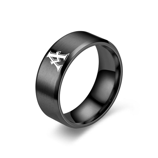 Anillo Obsidian con Inicial | Acabado negro
