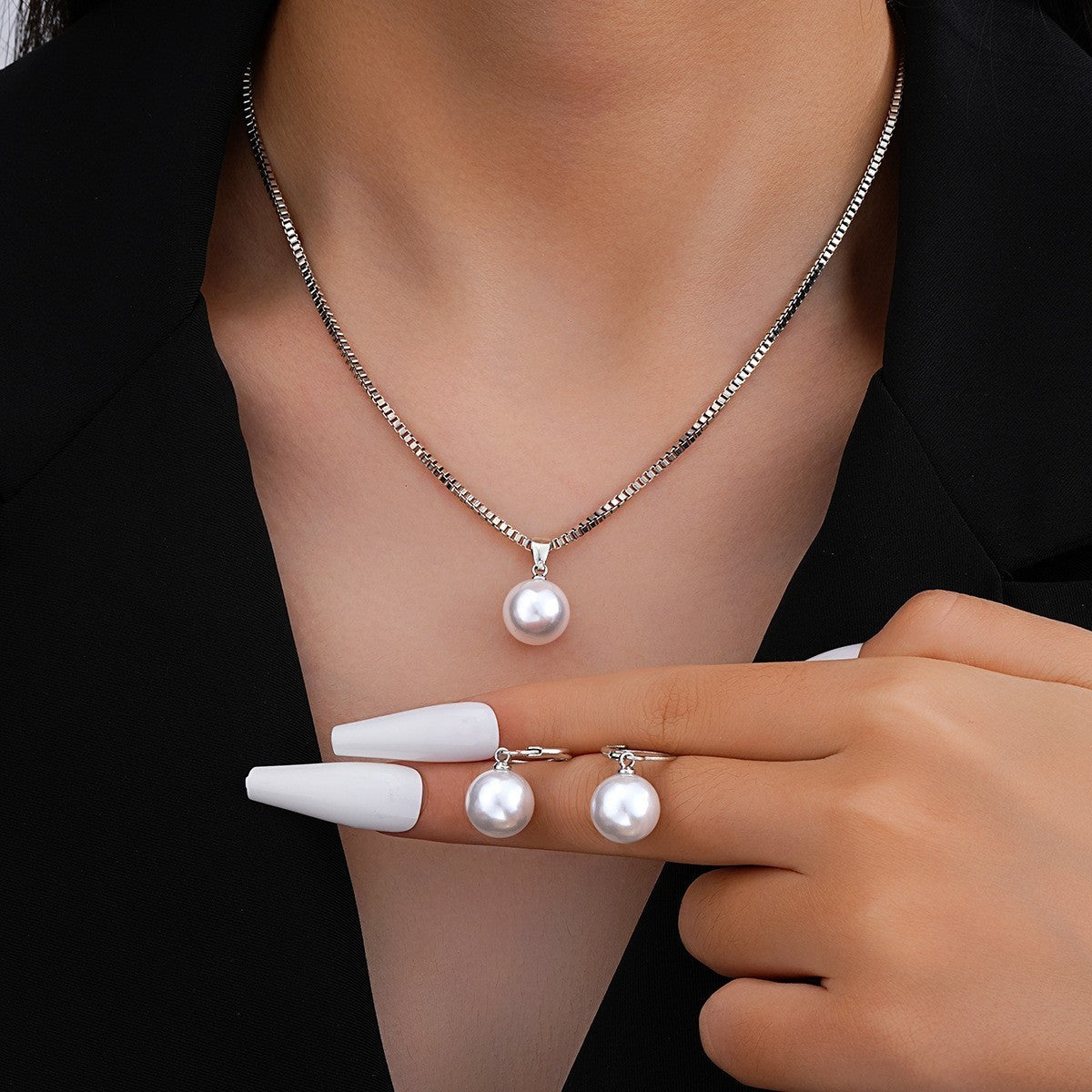Set de Joyas de Perla Gracia Dorada | Oro blanco