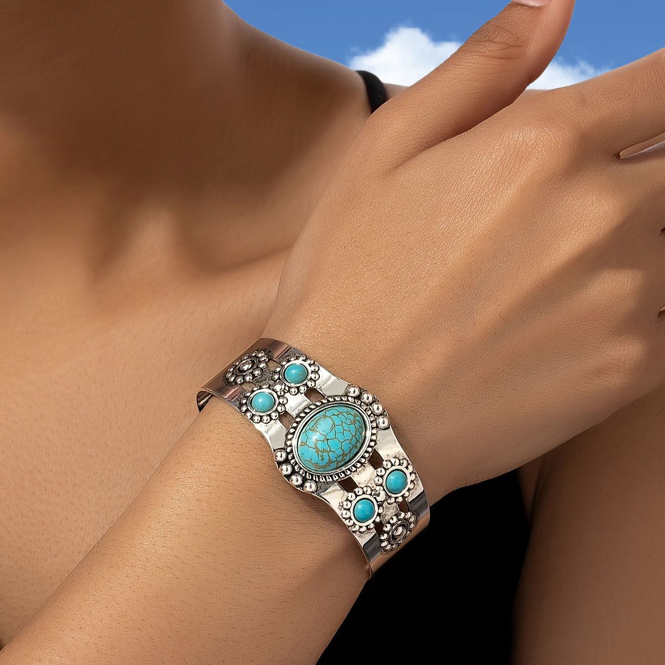 Brazalete de Turquesa Seren | Oro blanco