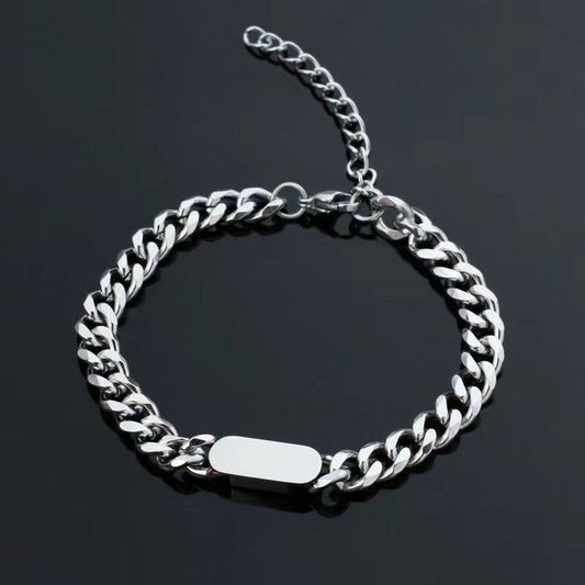 Pulsera Cubano de Cadena Tag | Oro blanco