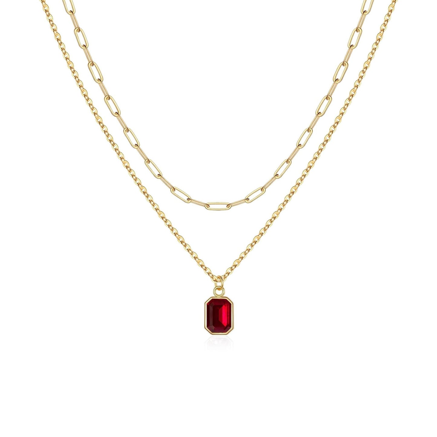 Collar en Capas Rubí Paperclip | Oro