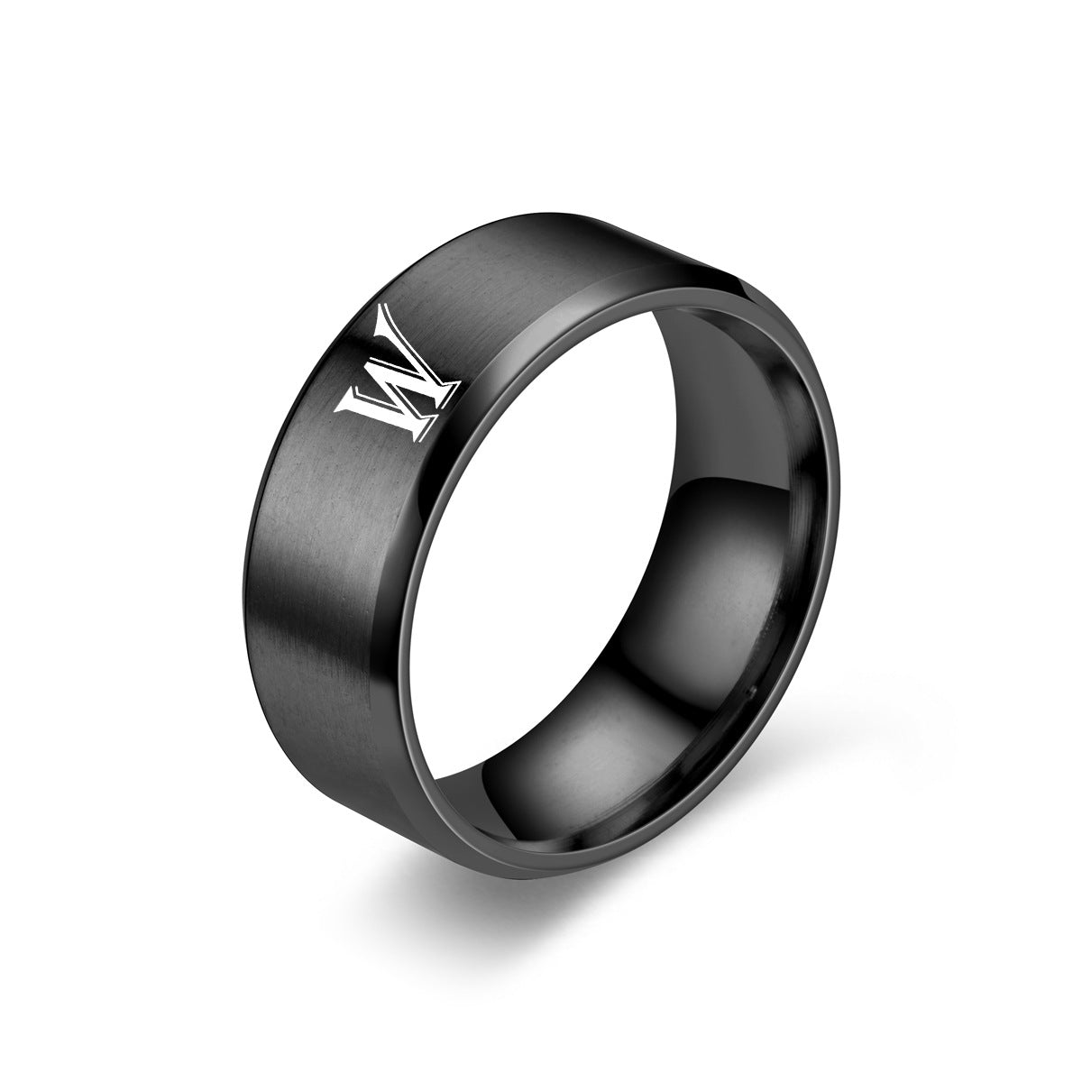 Anillo Obsidian con Inicial | Acabado negro