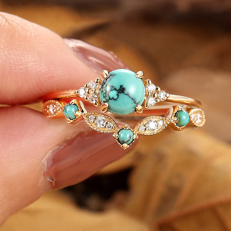 Set de Anillos de Turquesa de Corona Aureva | Oro