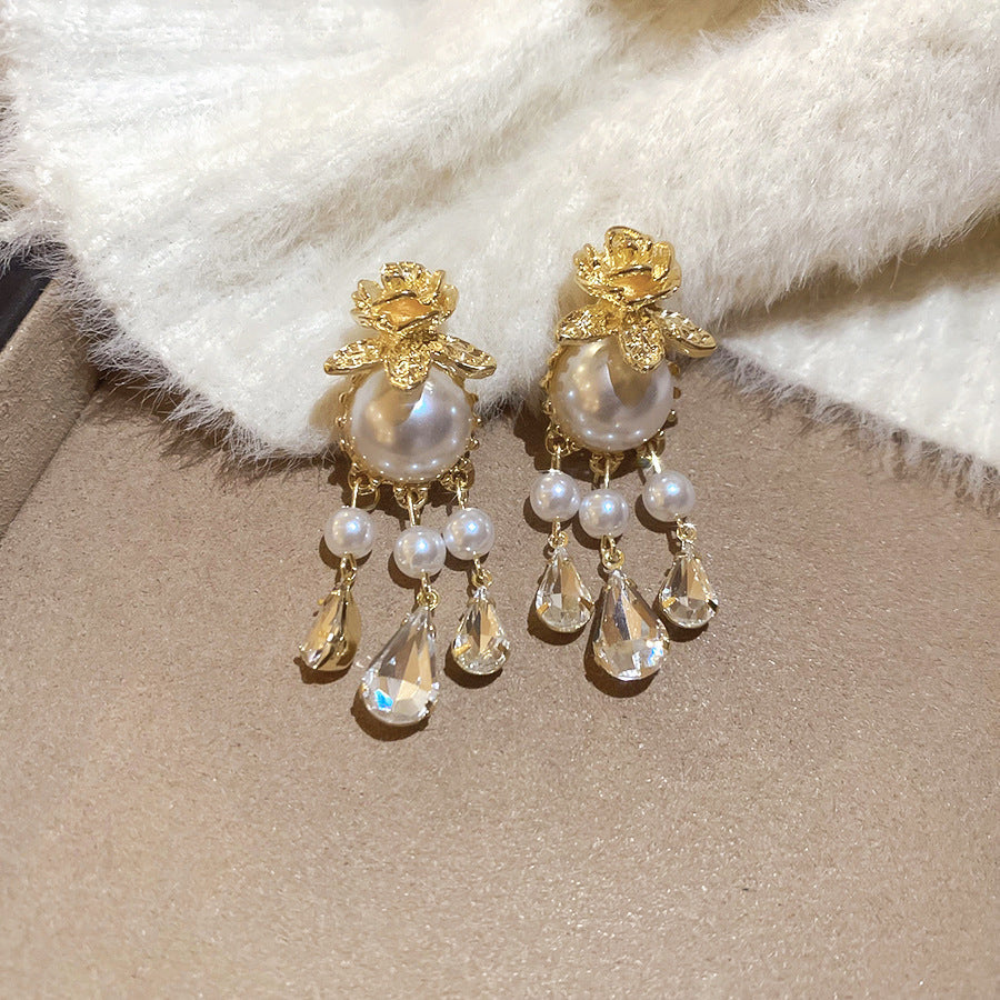 Aretes Colgantes de Perla Ivoria Dew | Oro