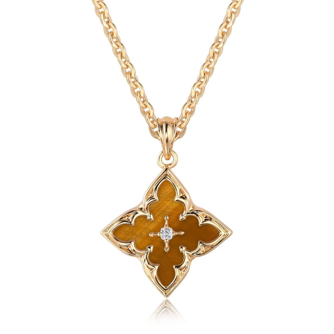 Collar con Colgante de Trébol Azul | Oro