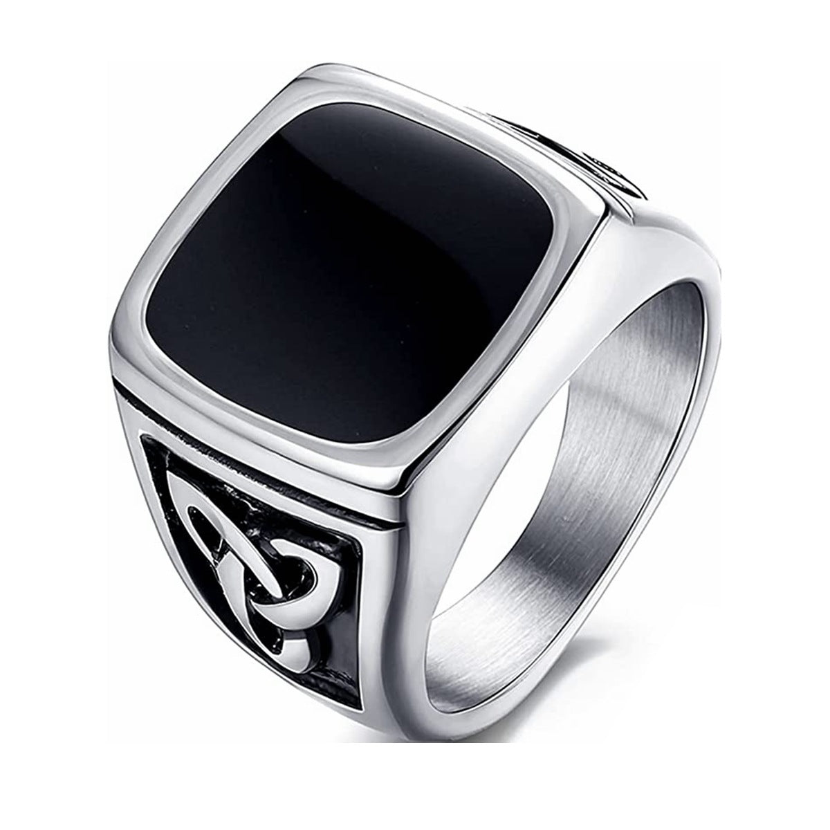 Anillo de Sello Negro Ónix | Oro blanco