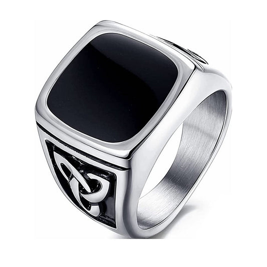 Anillo de Sello Negro Ónix | Oro blanco