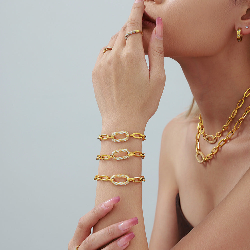 Set de Joyas de Cadena Gruesa Pavé | Oro