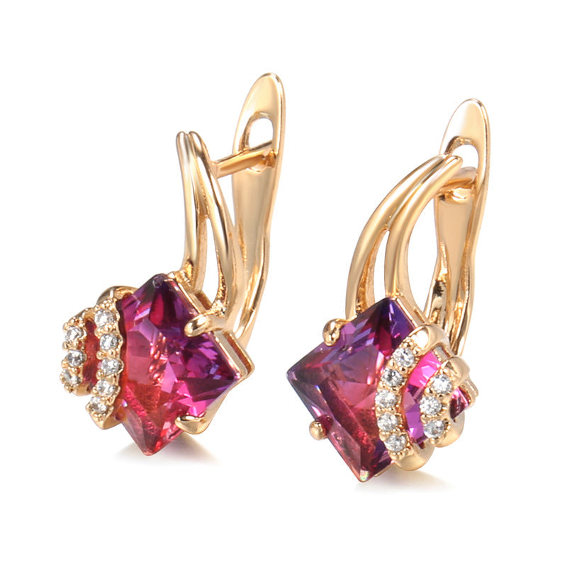 Aretes Cuadrados de Cristal Crimson | Oro rosa