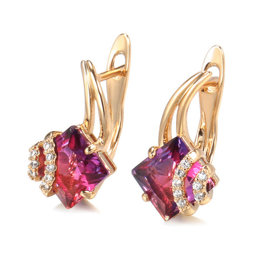 Aretes Cuadrados de Cristal Crimson | Oro rosa